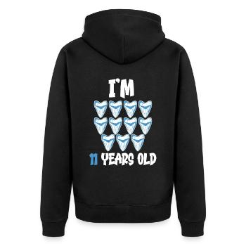 Ich bin 11 Jahre alt - Megalodon-Zahnhai 11. - Unisex Premium Bio Zip Hoodie - Schwarz - Hinten - Nico (187cm)