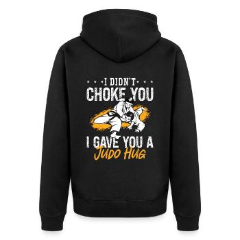 Judo I Didn't Choke You Fighter Karate Training - Unisex Premium Bio Zip Hoodie - Schwarz - Hinten - Nico (187cm)