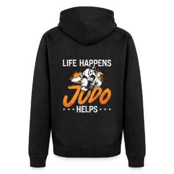 Judo Life Happens Judo Helps Fighter Karate Sports - Unisex Premium Organic Zip Hoodie - black - Back - Nico (187cm)
