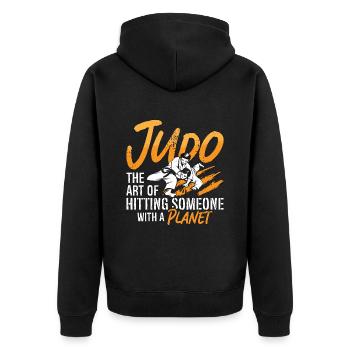 Judo The Art Of Hitting Fighter Karate Sports - Unisex Premium Organic Zip Hoodie - black - Back - Nico (187cm)