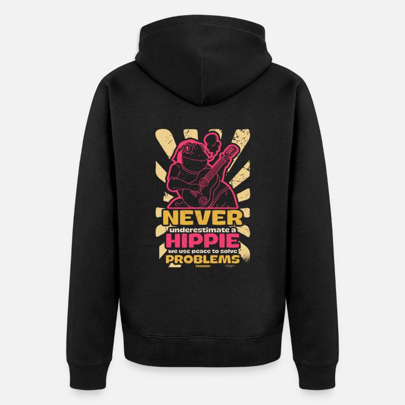 Peace solves all problems Hippie - Unisex Premium Organic Zip Hoodie - black