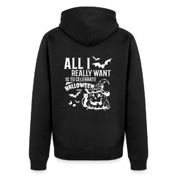 Halloween Witch Pumpkin Gift - Unisex Premium Organic Zip Hoodie - black - Back - Nico (187cm)