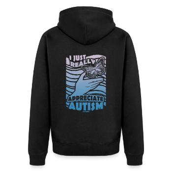 ich mag Autismus - Unisex Premium Bio Zip Hoodie - Schwarz - Hinten - Nico (187cm)