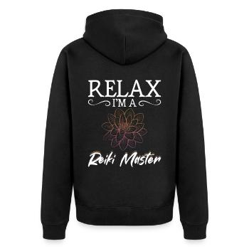Reiki Meister Lustige Therapeutin Meditation - Unisex Premium Bio Zip Hoodie - Schwarz - Hinten - Nico (187cm)