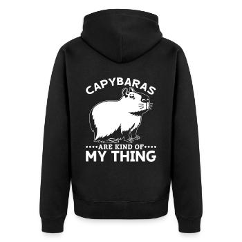 Capybara Lover Frauen Männer Capybaras - Unisex Premium Bio Zip Hoodie - Schwarz - Hinten - Nico (187cm)