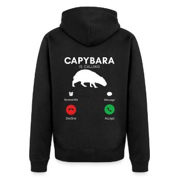 Lustige Capybara Humorvolle Capybaras - Unisex Premium Bio Zip Hoodie - Schwarz - Hinten - Nico (187cm)