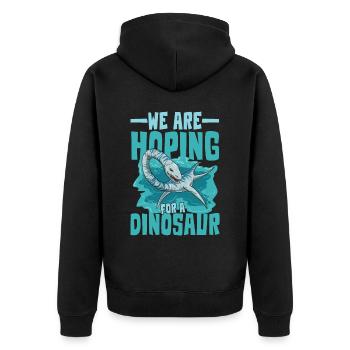 We Are Hoping For A Dinosaur Elasmosaurus - Unisex Premium Bio Zip Hoodie - Schwarz - Hinten - Nico (187cm)