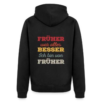 Früher war alles Besser - Ich bin von Früher Retro - Unisex Premium Bio Zip Hoodie - Schwarz - Hinten - Nico (187cm)