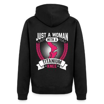 Künstliches Titan Knie, Arhtrose Physiotherapeut - Unisex Premium Bio Zip Hoodie - Schwarz - Hinten - Nico (187cm)