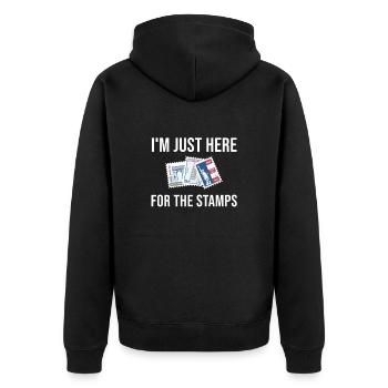 Stamps Collect Collector's Saying - Unisex Premium Organic Zip Hoodie - black - Back - Nico (187cm)