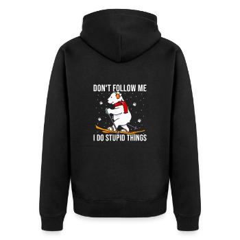 Skifahrer Ski Fahren Winter Schnee Bär Spruch - Unisex Premium Bio Zip Hoodie - Schwarz - Hinten - Nico (187cm)