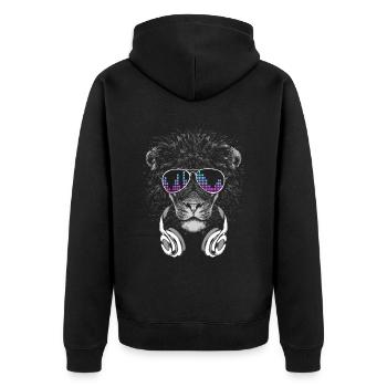 Leo with headphones and cool sunglasses - Unisex Premium Organic Zip Hoodie - black - Back - Nico (187cm)