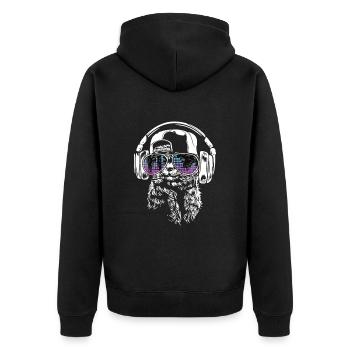 Erdmännchen mit Kopfhörer und cooler Sonnen Brille - Unisex Premium Bio Zip Hoodie - Schwarz - Hinten - Nico (187cm)