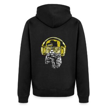 Erdmännchen mit Kopfhörer und cooler Sonnen Brille - Unisex Premium Bio Zip Hoodie - Schwarz - Hinten - Nico (187cm)
