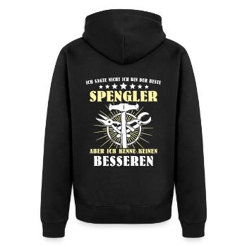 Bester Spengler Sprüche Bauspengler - Unisex Premium Bio Zip Hoodie - Schwarz - Hinten - Nico (187cm)
