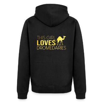 This girl loves dromedaries - Unisex Premium Organic Zip Hoodie - black - Back - Nico (187cm)