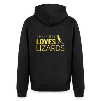 This guy loves lizards - Unisex Premium Organic Zip Hoodie - black - Back - Nico (187cm)