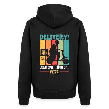 Lieferung Jemand hat Pizza bestellt Essen Lieferservice - Unisex Premium Bio Zip Hoodie - Schwarz - Hinten - Nico (187cm)