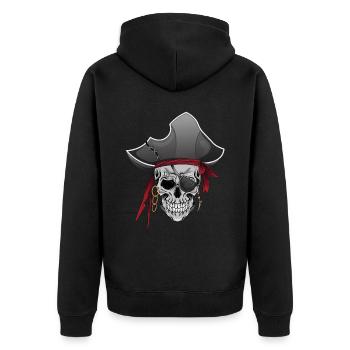 Totenkopf Pirat Piraten Piratenflagge Totenschädel - Unisex Premium Bio Zip Hoodie - Schwarz - Hinten - Nico (187cm)