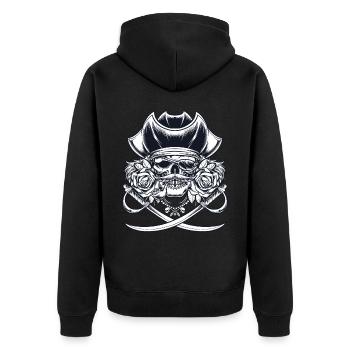 Totenkopf Pirat Piraten Piratenflagge Totenschädel - Unisex Premium Bio Zip Hoodie - Schwarz - Hinten - Nico (187cm)
