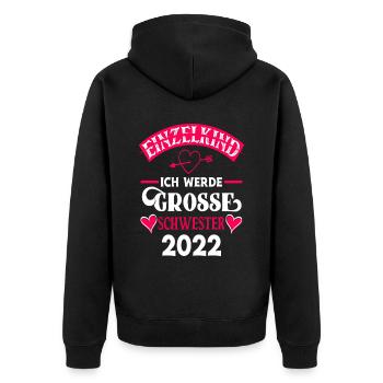 Ich Werde Große Schwester 2022 - Unisex Premium Bio Zip Hoodie - Schwarz - Hinten - Nico (187cm)