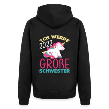 Einhorn Ich Werde Große Schwester 2022 - Unisex Premium Bio Zip Hoodie - Schwarz - Hinten - Nico (187cm)