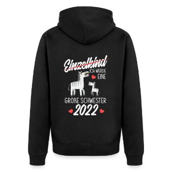 Zebras Ich Werde Große Schwester 2022 - Unisex Premium Bio Zip Hoodie - Schwarz - Hinten - Nico (187cm)