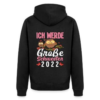 Eulen Ich Werde Große Schwester 2022 - Unisex Premium Bio Zip Hoodie - Schwarz - Hinten - Nico (187cm)