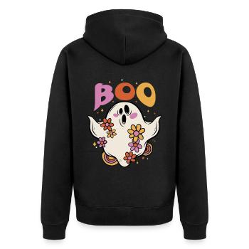 Boo Spooky Floral Flower-lover Ghost Halloween - Unisex Premium Organic Zip Hoodie - black - Back - Nico (187cm)
