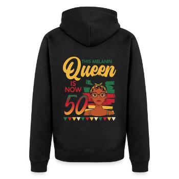This melanin queen is now 50, 50th birthday - Unisex Premium Organic Zip Hoodie - black - Back - Nico (187cm)