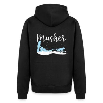 Mush Mushing Schlitten Hund Schlitten Musher Huskie - Unisex Premium Bio Zip Hoodie - Schwarz - Hinten - Nico (187cm)