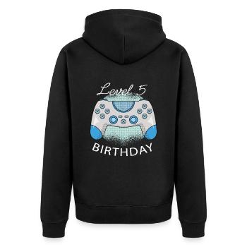 Level 5 Birthday Play Birthday Present - Unisex Premium Organic Zip Hoodie - black - Back - Nico (187cm)