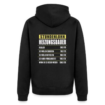 Stundenlohn Heizungsbauer - Unisex Premium Bio Zip Hoodie - Schwarz - Hinten - Nico (187cm)