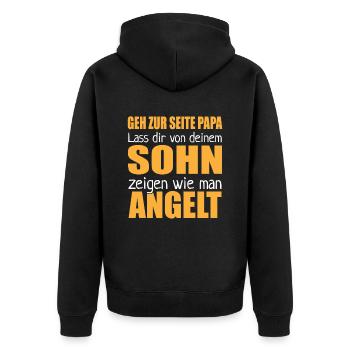 Papa Lass Von Deinem Sohn Zeigen Wie Man Angelt - Unisex Premium Bio Zip Hoodie - Schwarz - Hinten - Nico (187cm)