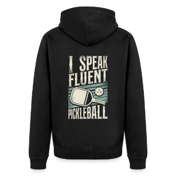 Pickleball Retro I Speak Fluent - Unisex Premium Bio Zip Hoodie - Schwarz - Hinten - Nico (187cm)
