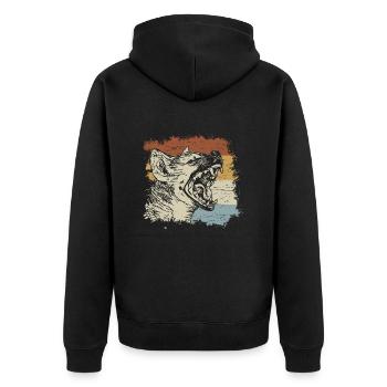 Retro Hyena - Unisex Premium Organic Zip Hoodie - black - Back - Nico (187cm)