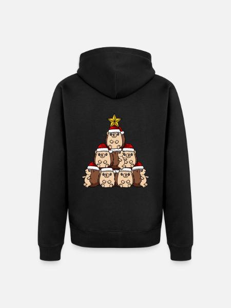 Hedgehog Christmas Tree - Unisex Premium Organic Zip Hoodie - black