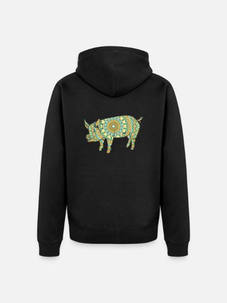 Mandala Pig Geometry Pattern - Unisex Premium Organic Zip Hoodie - black