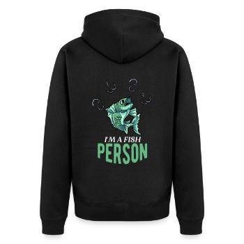 Angler Fischer - Unisex Premium Bio Zip Hoodie - Schwarz - Hinten - Nico (187cm)