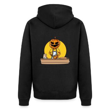 Koch Kürbis Bäckerei - Unisex Premium Bio Zip Hoodie - Schwarz - Hinten - Nico (187cm)