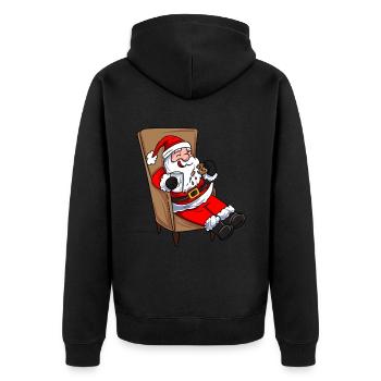 Weihnachtsmann isst Plätzchen - Unisex Premium Bio Zip Hoodie - Schwarz - Hinten - Nico (187cm)