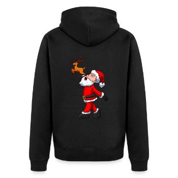 Weihnachtsmann Rentier - Unisex Premium Bio Zip Hoodie - Schwarz - Hinten - Nico (187cm)