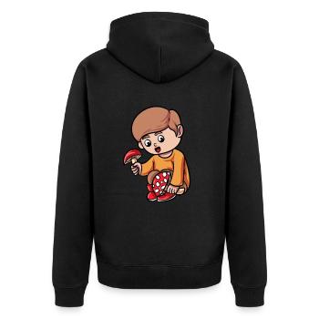 Cartoon Pilz - Unisex Premium Bio Zip Hoodie - Schwarz - Hinten - Nico (187cm)