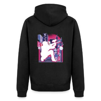 Asiatische Stadt Paintball - Unisex Premium Bio Zip Hoodie - Schwarz - Hinten - Nico (187cm)