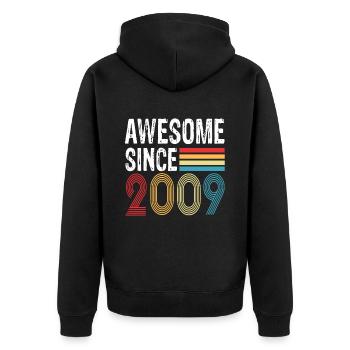 Awesome Since 2009 Birthday 2009 Vintage 2009 - Unisex Premium Organic Zip Hoodie - black - Back - Nico (187cm)