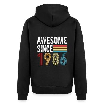 Awesome Since 1986 Geburtstag 1986 Vintage 1986 - Unisex Premium Bio Zip Hoodie - Schwarz - Hinten - Nico (187cm)