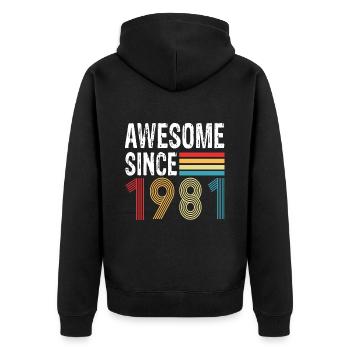 Awesome Since 1981 Geburtstag 1981 Vintage 1981 - Unisex Premium Bio Zip Hoodie - Schwarz - Hinten - Nico (187cm)