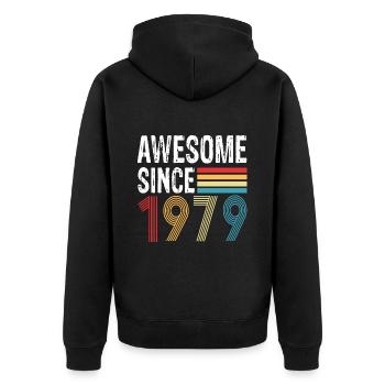 Awesome Since 1979 Birthday 1979 Vintage 1979 - Unisex Premium Organic Zip Hoodie - black - Back - Nico (187cm)