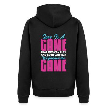Valentins Tag Beziehung Liebes Spruch - Unisex Premium Bio Zip Hoodie - Schwarz - Hinten - Nico (187cm)