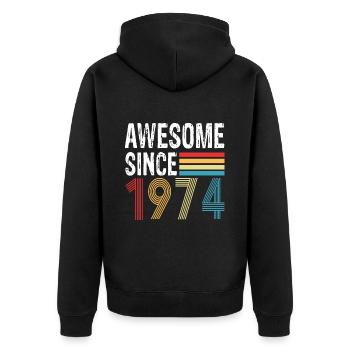 Awesome Since 1974 Birthday 1974 Vintage 1974 - Unisex Premium Organic Zip Hoodie - black - Back - Nico (187cm)